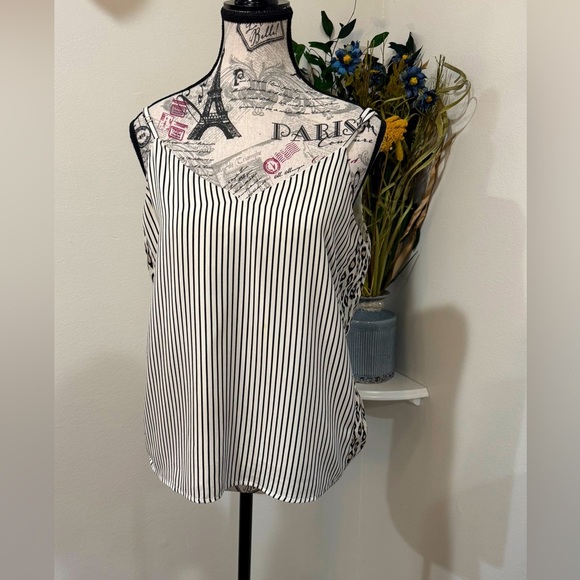 Skies Are Blue Asymmetrical Black and cream striped animal print top size Medium - Picture 1 of 8